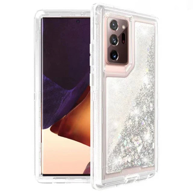 For Samsung Galaxy S23 Ultra S22 S21 S20 S10 Plus Note 20 10 Heavy Duty Transparent Glossy Shockproof Liquid Glitter Rugged Case