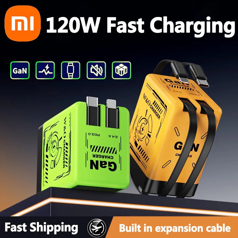 Xiaomi GaN 120W Ultra Fast Charger with Retractable Dual Type-C Cable – Holiday Power in Your Pocket