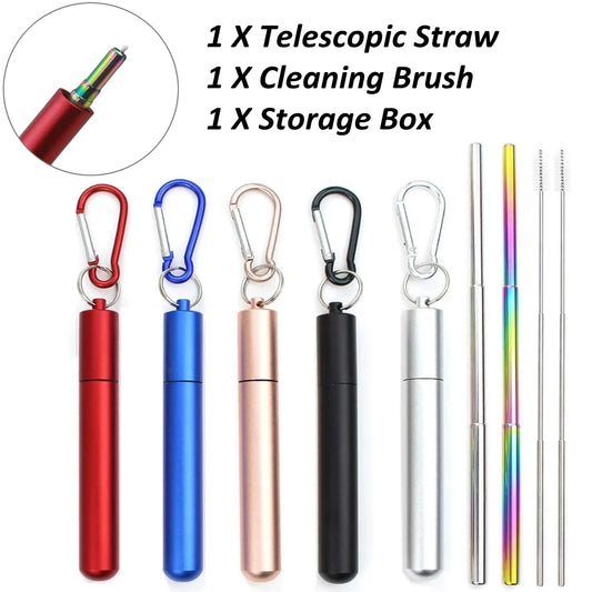 Sip Happens Stainless Steel Telescopic Straw Set – Collapsible, Portable, Eco-Friendly with Cleaning Brush & Travel Case