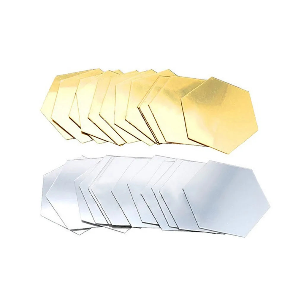 HoneyGlow HexaMirrors – 12pc 3D Acrylic Hexagon Mirror Stickers for DIY Wall Décor Magic