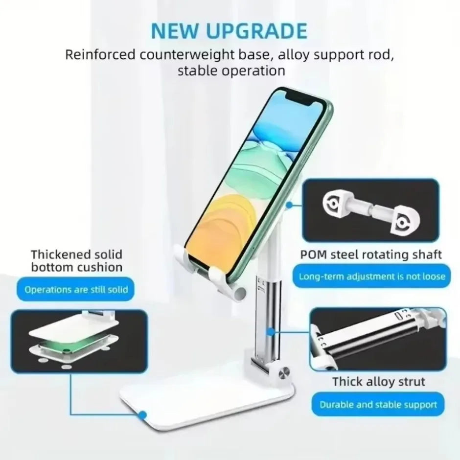 Folding Phone Holder Tablet Lazy Bracket Height Adjustable Desktop Live Streaming Stand for iPhone 12-16 Pro Max Samsung Xiaomi