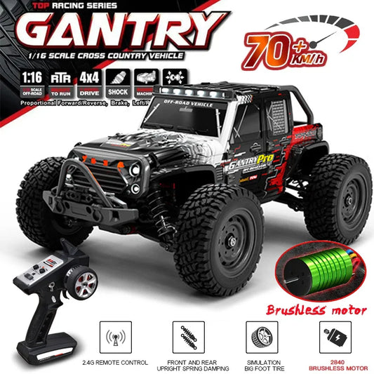 16103PRO 2.4GHz RC Car 70KM/H: Brushless 1:16 4WD Off-Road Vehicle with LED
