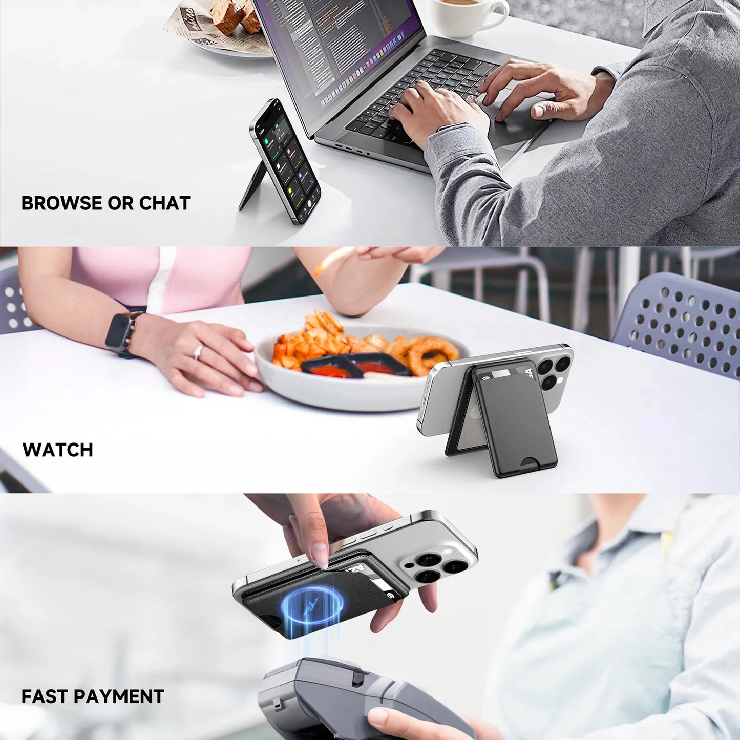 Minisopuru Magsafe Card Phone Holder Lightweight Adjustable Leather Wallet Case for iPhone 16 15 14 12 Series Macsafe Card Stand