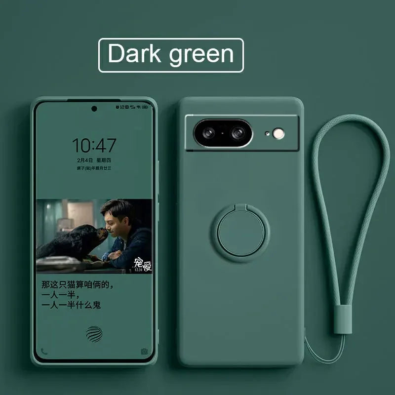 Case for Google Pixel 8 9 Finger Ring Stand Holder Slicone Cover for Pixel 9 Pro XL Solid Color Lens Protection Soft Phone Case