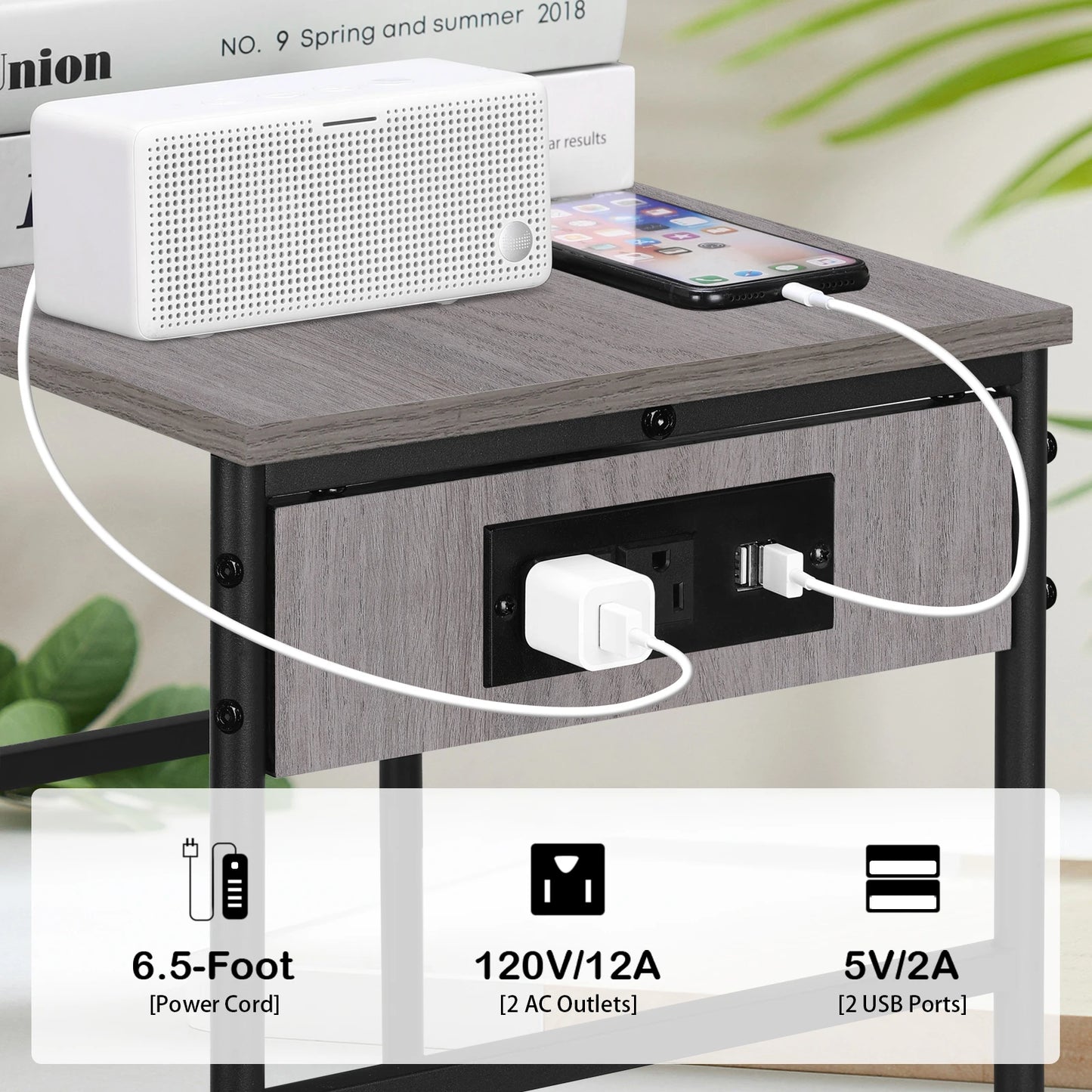 DreamSync Duo Nightstands — Set of 2 Modern End Tables with Built-In Charging Station