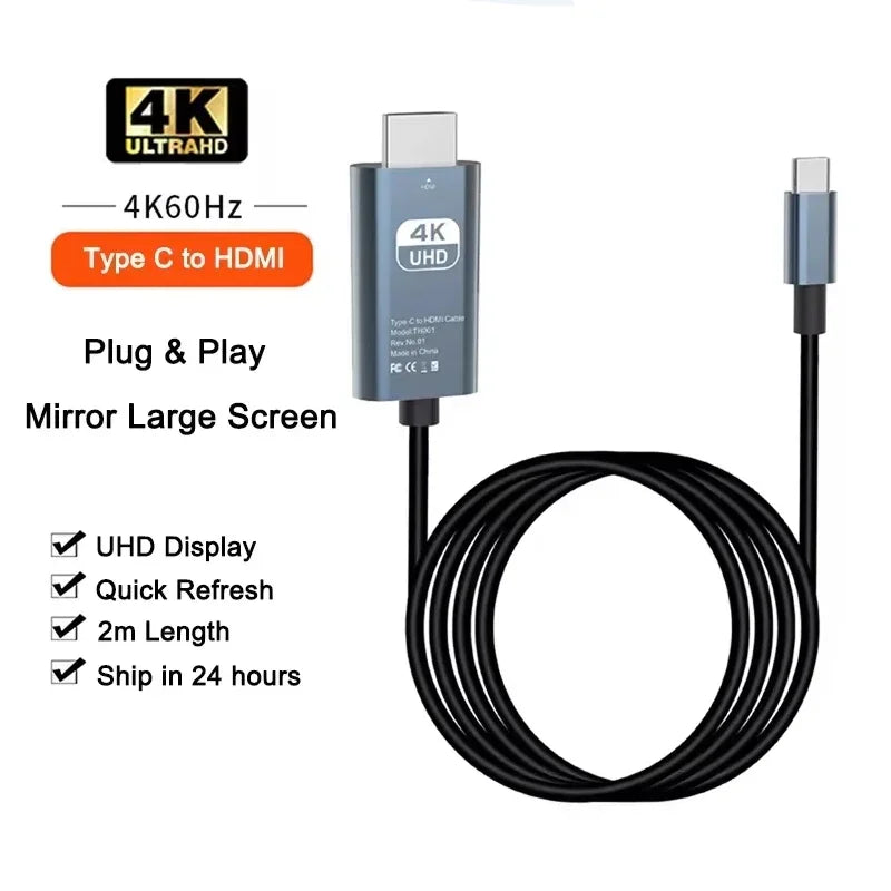 USB C to HDMI Adapter 4K 60Hz Type C Cable HDTV Converter Cable for iPhone 15 TV Converter MacBook Air iPad Samsung Book Laptop