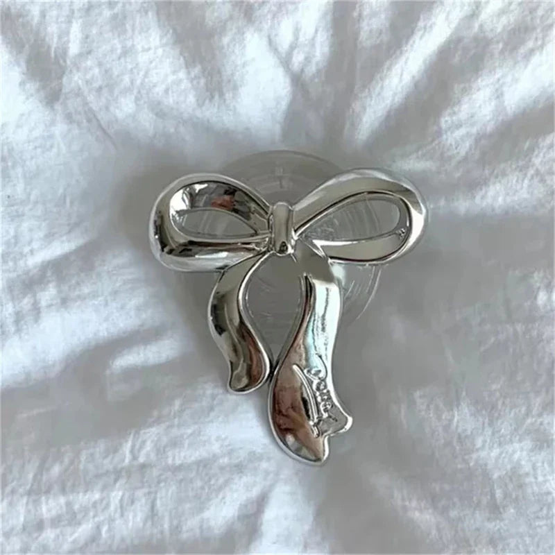 Korean Cute Silvery Bowknot Griptok Clear Phone Finger Ring Holder Stand Support For iPhone Samsung Foldable Socket Girl Bracket