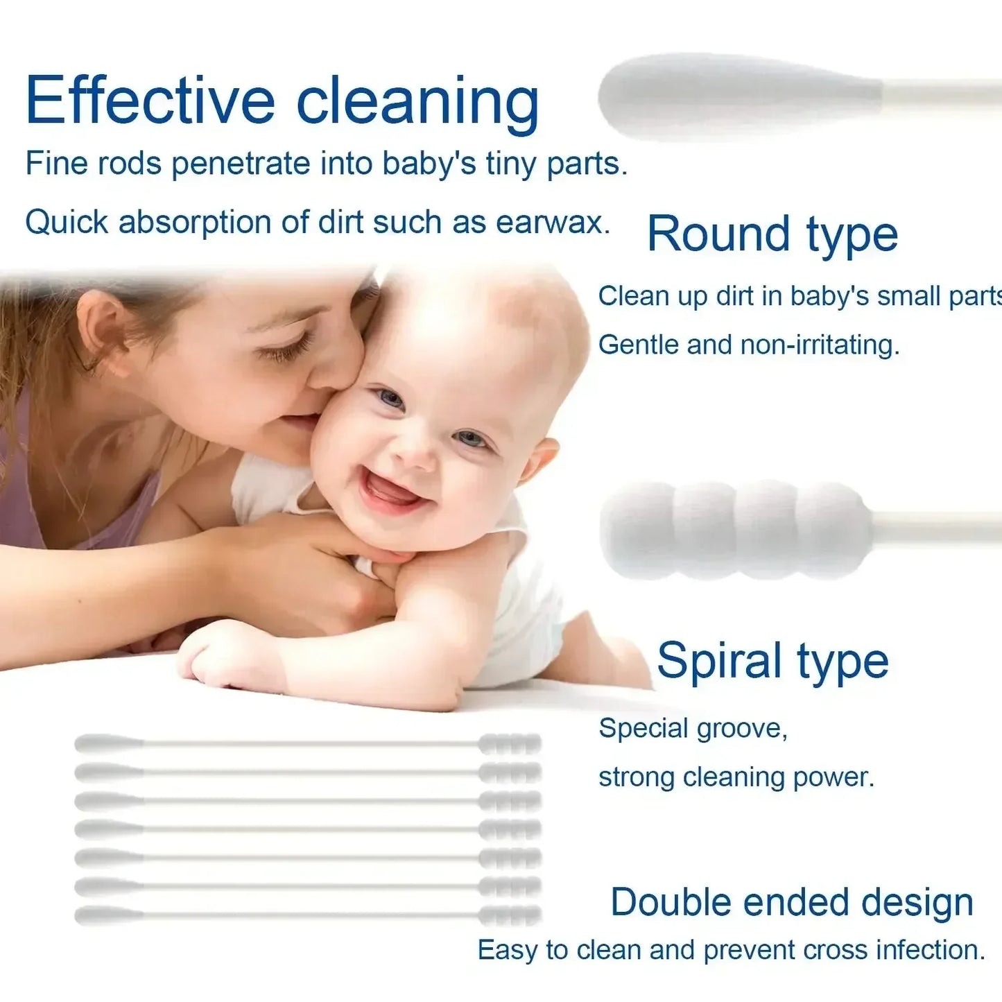 Tiny Tidy Touch – Baby-Safe 500 Count Double-Tip Wooden Cotton Swab Set (5 Packs)