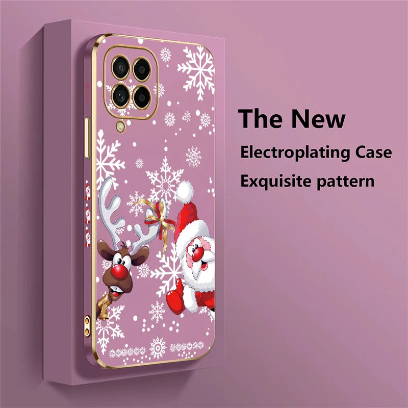 Christmas Deer Printed Phone Case For Samsung Galaxy M42 5G M62 M32 M22 M12 M54 M53 M33 M51 M02 M30S M13 Plating Soft Cover