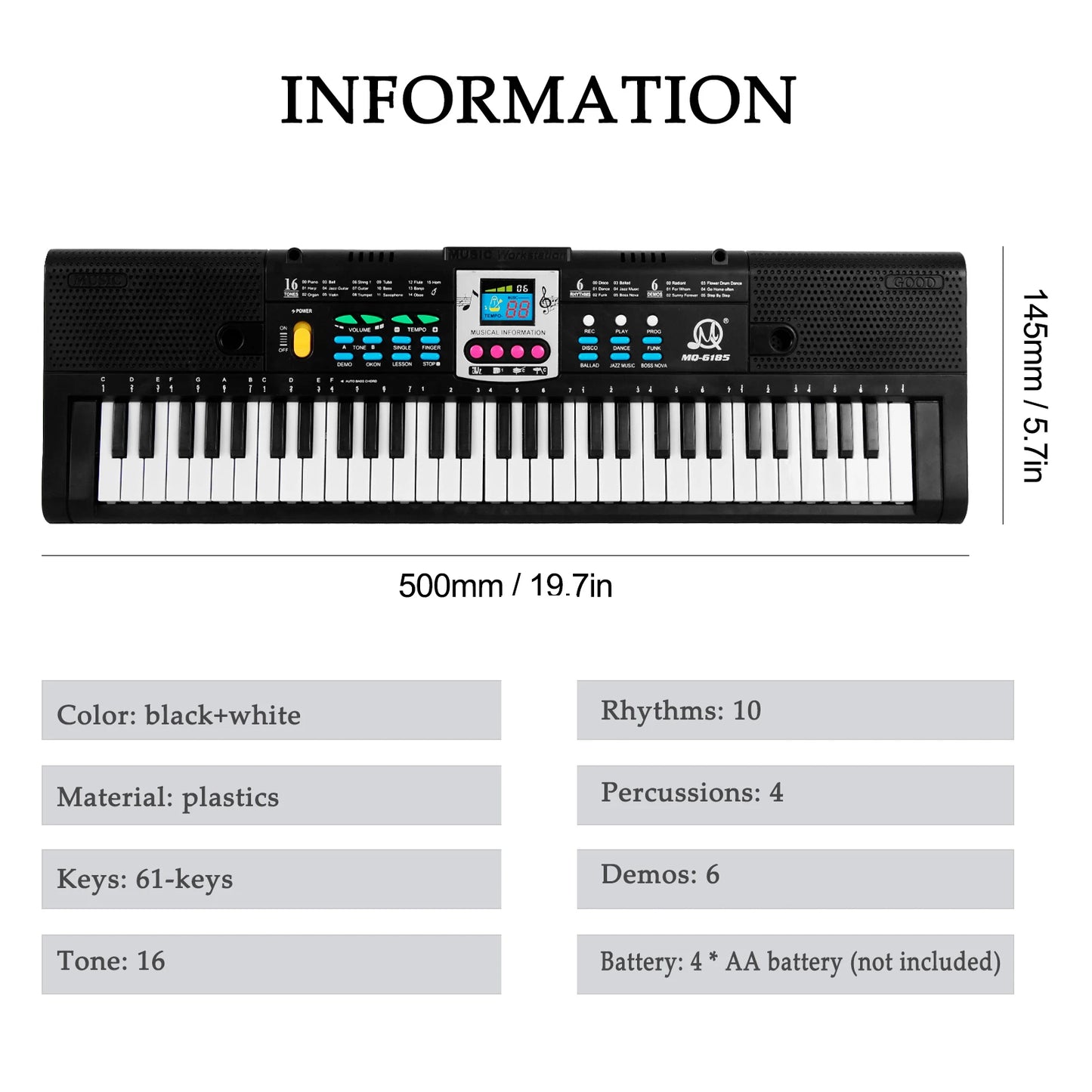 61 Keys Digital Music Electronic Keyboard Multifunctional Electric Piano for Piano with Microphone Function Musical Instrument - THOOBO!