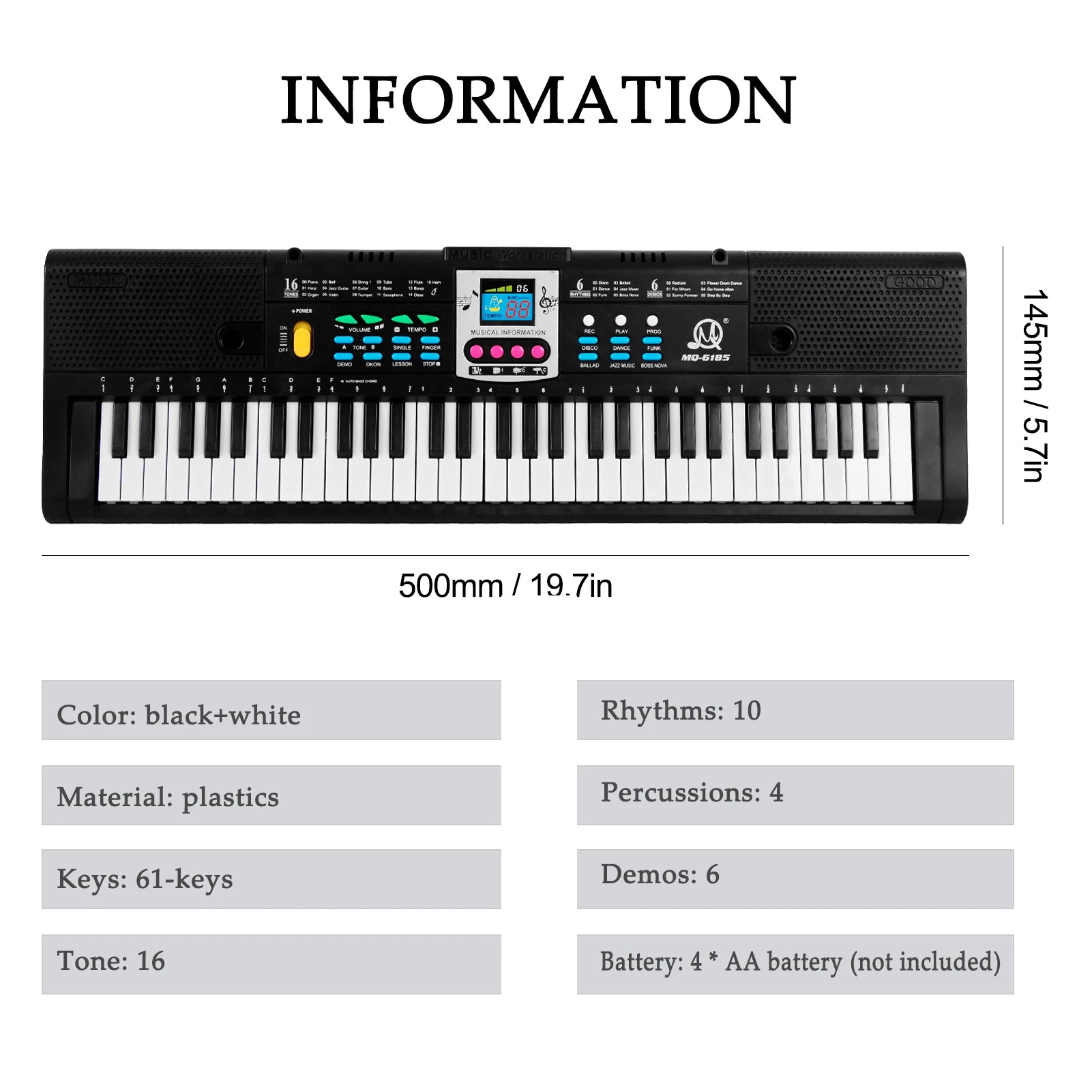 61 Keys Digital Music Electronic Keyboard Multifunctional Electric Piano for Piano with Microphone Function Musical Instrument - THOOBO!