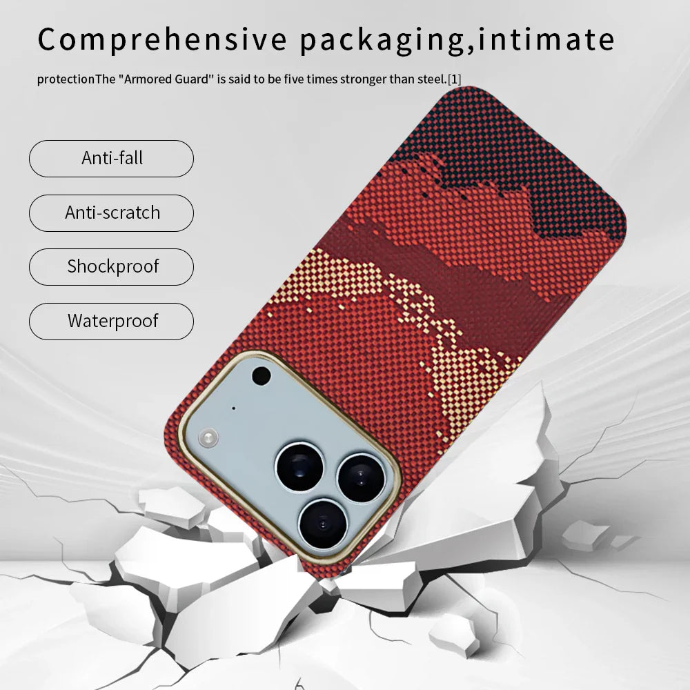For iPhone 17 pro max case carbon 600d kevlar aramid fiber magsafe fabric thin hard 17 Air cover magnetic balck Slim light red