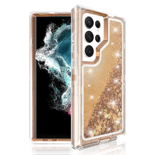 For Samsung Galaxy S23 Ultra S22 S21 S20 S10 Plus Note 20 10 Heavy Duty Transparent Glossy Shockproof Liquid Glitter Rugged Case
