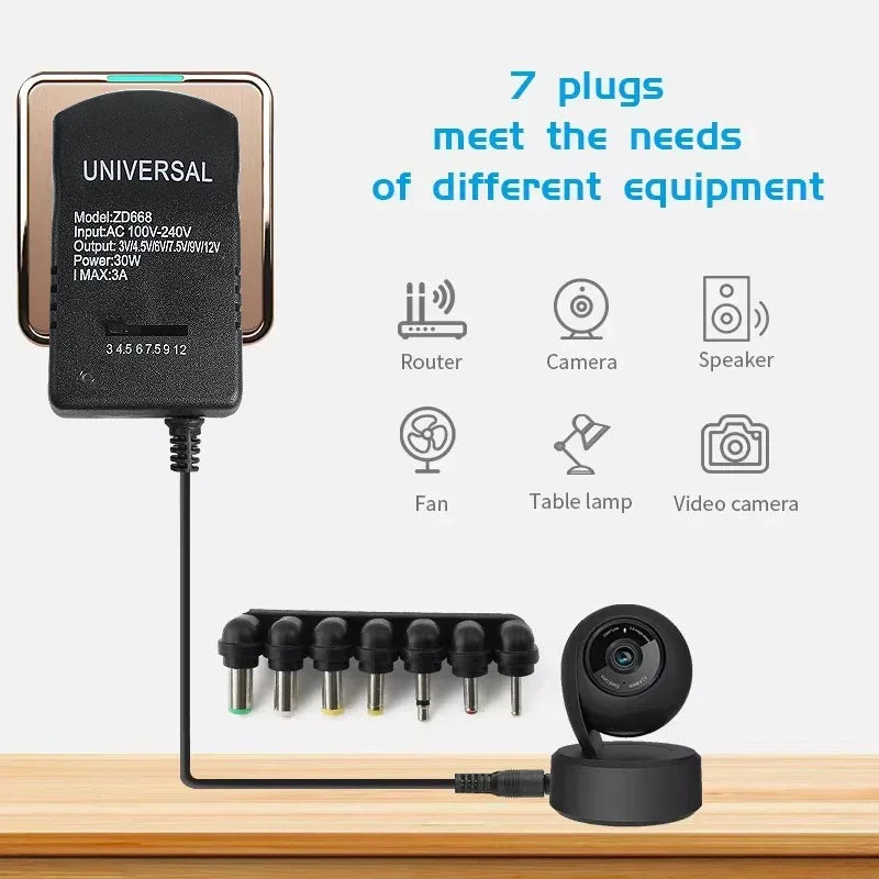 VoltFlex 30W Multi-Voltage Power Adapter – 220V to 12V converter with 7 plug set for ultimate device compatibility - THOOBO!
