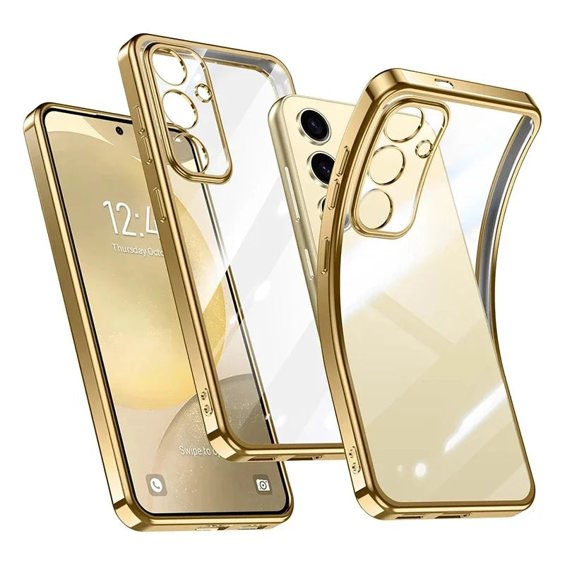 Luxury Glitter Plating Silicone Soft Case For Samsung Galaxy S25 S24 S23 FE Plus Ultra Transparent Clear Shockproof Back Cover