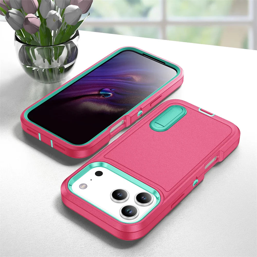 Heavy Duty Armor Protection Stand Phone Case for IPhone 17 Air 16E 16 15 14 Plus 13 12 11 Pro Max Shockproof Kickstand Cover