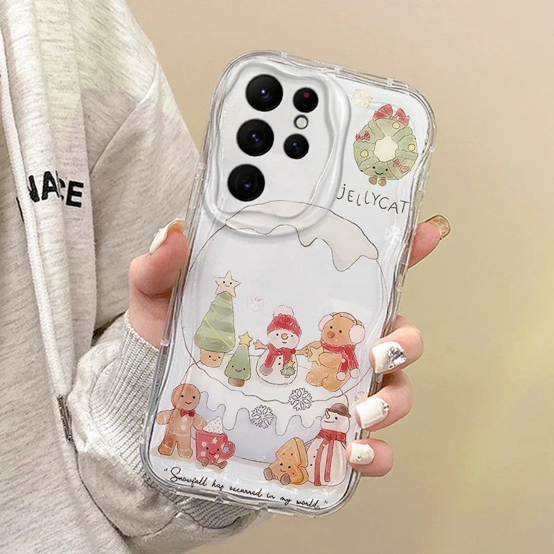 Cute Christmas Tree Snowman Phone Case For Samsung Galaxy S25 S24 S23 S22 Ultra Plus S21 FE A73 A72 A55 A54 Soft Silicone Cover