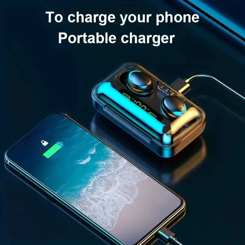 F9 PulsePods – Waterproof HiFi Bass Earbuds with LED Charge Display + Power Bank Case | Bluetooth 5.0, Touch Control, Noise-Canceling