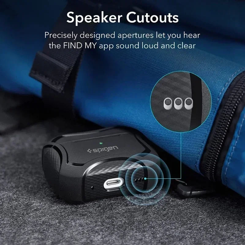 Carbon Fiber Texture Armor Rugged Earphone TPU Case For Spigen Airpods Pro 2/Pro/Airpods 3 Full Protective Case with Metal Hook