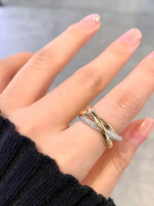 Trinity Glow 3-Ring Channel Band | Tri-Color 18K-Tone Zircon Shine For Lovers & Legends ✨