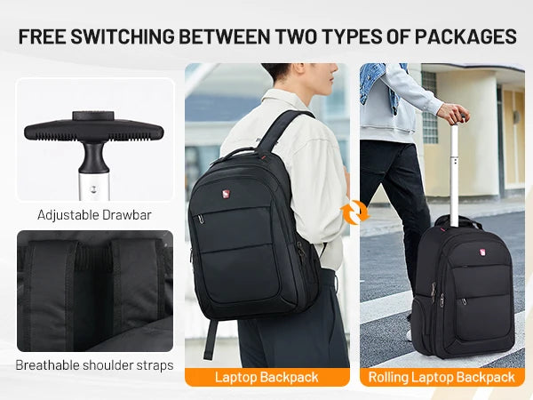 OIWAS AeroRoll 20" Convertible Trolley Backpack — Waterproof Business & Travel Carry-On with Laptop Compartment