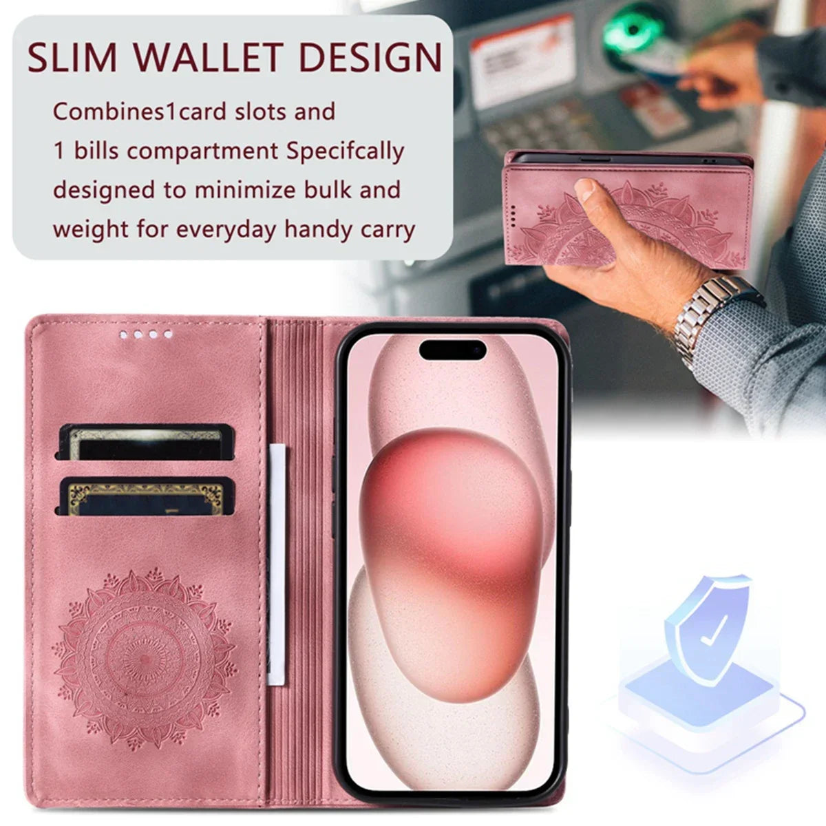 Embossed Totem Wallet Case with Card Slots for iPhone 16 15 14 13 12 11 Pro Max 13 Pro X XR 7 8 Plus Magnetic Leather Flip Cover