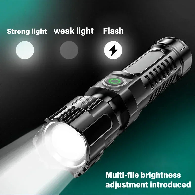 BlazeCore 2000LM Tactical LED Zoom Flashlight – USB Rechargeable Emergency Torch with Power Display, 3 Modes & Telescopic Zoom
