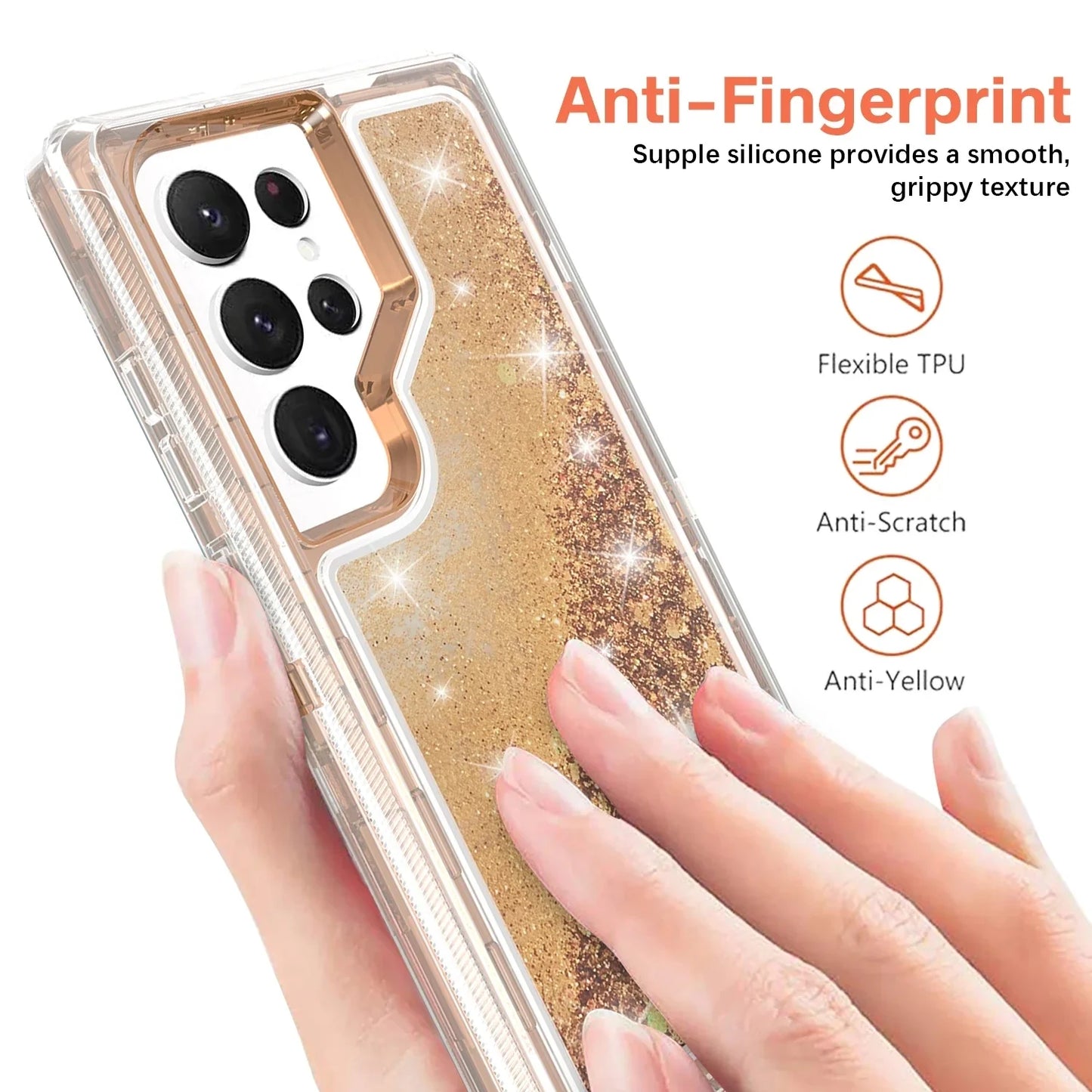 For Samsung Galaxy S23 Ultra S22 S21 S20 S10 Plus Note 20 10 Heavy Duty Transparent Glossy Shockproof Liquid Glitter Rugged Case