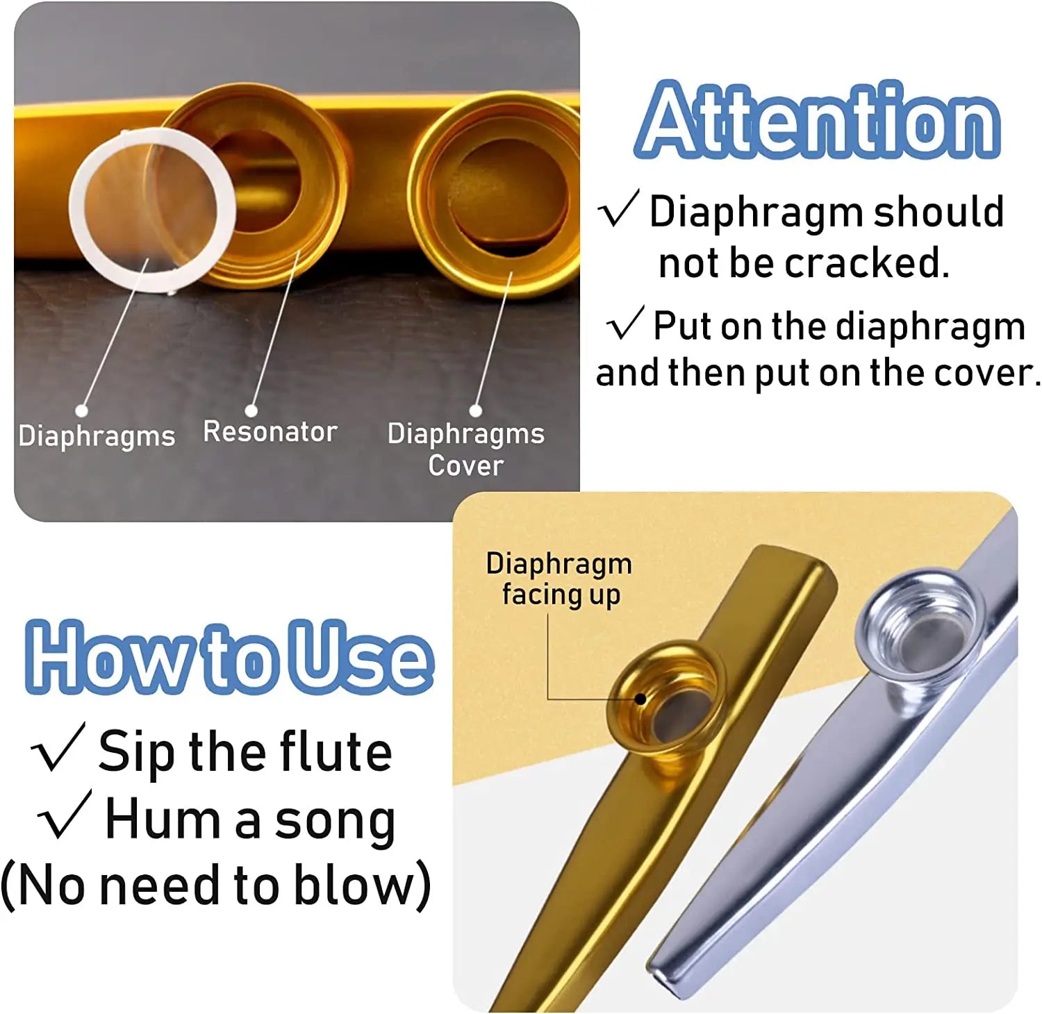 Metal Kazoo Musical Instruments Flutes Diaphragm Mouth Kazoos Musical Instruments Good Companion for Guitar - THOOBO!