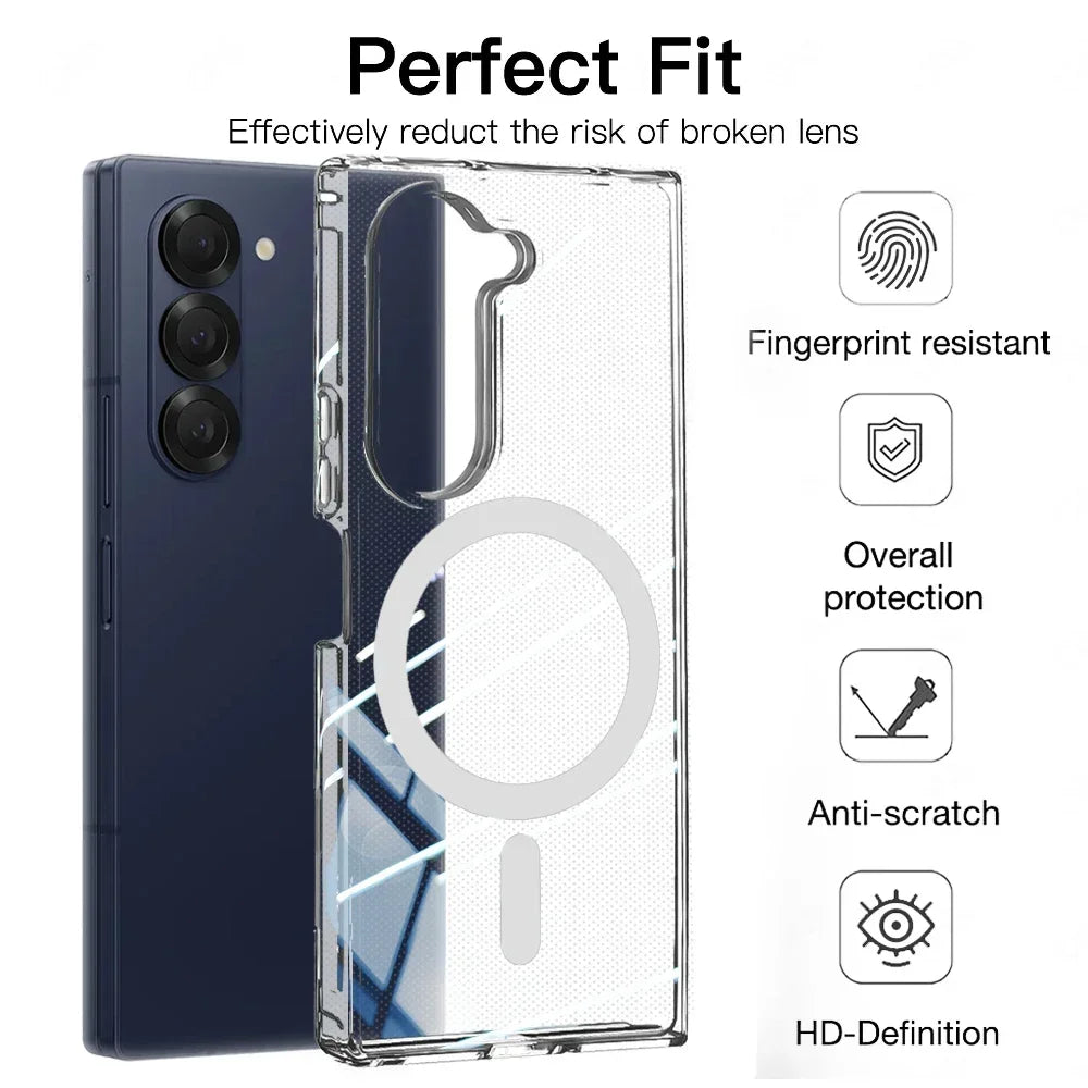 Magnetic Phone Case For Samsung Galaxy Z Fold 6 7 Clear Shockproof Cover Wireless Charging for Magsafe Shell For Z Fold7 Fold6