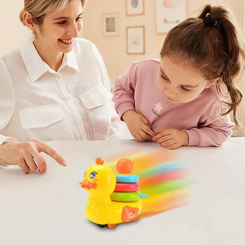 Moving Duck Toys Electric Duck Teether Ring Colorful Interactive Electric Children Toy With Music And Lights For Home - THOOBO!