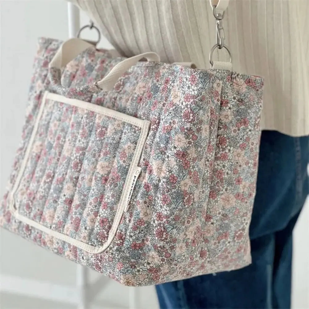 BloomCarry Luxe — Floral Cotton Mummy Bag for Modern Moms