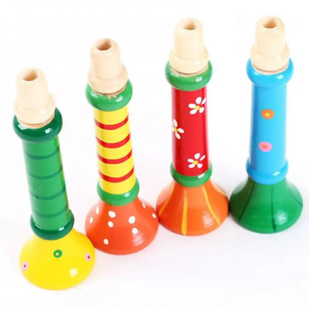 Wooden Trumpet Toy Horn Whistle Montessori Musical Instrument for Kids