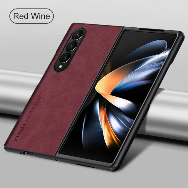 For Samsung Galaxy Zfold4 Zfold3 Zfold Z Fold 5 4 3 Fold5 Fold4 Fold3 5G Silicone Shockproof Bumper Sheepskin Leather Case