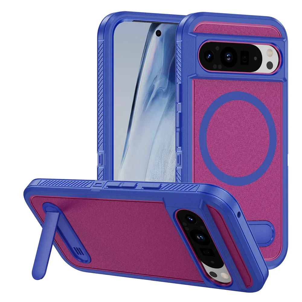 Luxury Folding Stand Magnetic Armour Phone Case For Google Pixel 9 8 Pro XL 8A Shockproof Hybrid PC Protective Military Cover