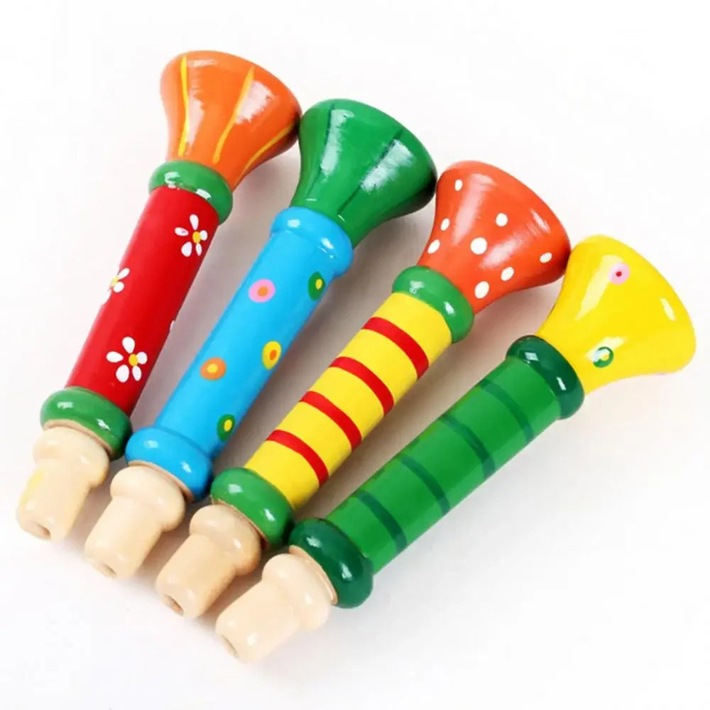 Wooden Trumpet Toy Horn Whistle Montessori Musical Instrument for Kids