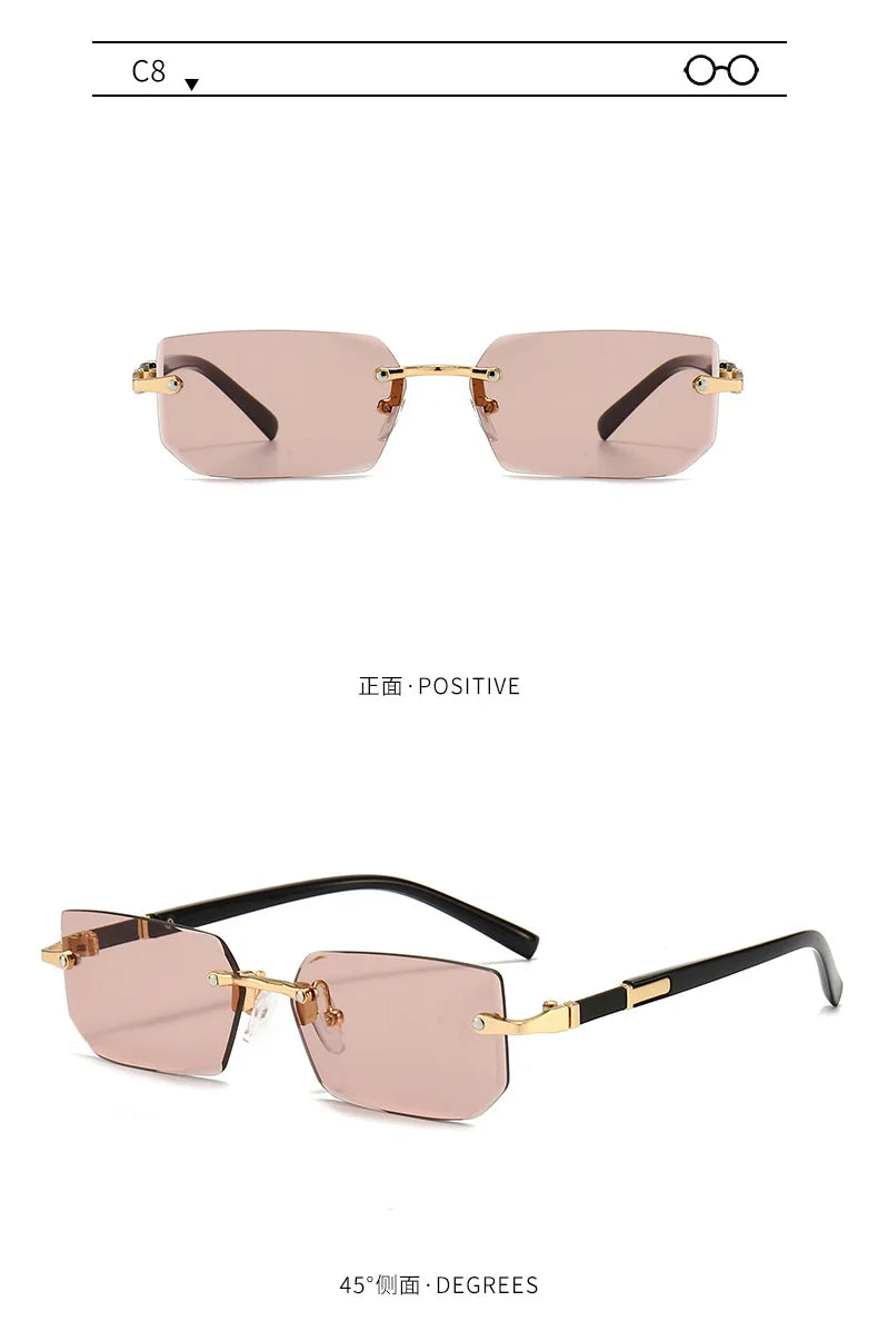 Rimless Sunglasses Rectangle Fashion Popular Women Men Shades Small Square Sun Glasses For Female Male Summer Traveling Oculos - THOOBO!
