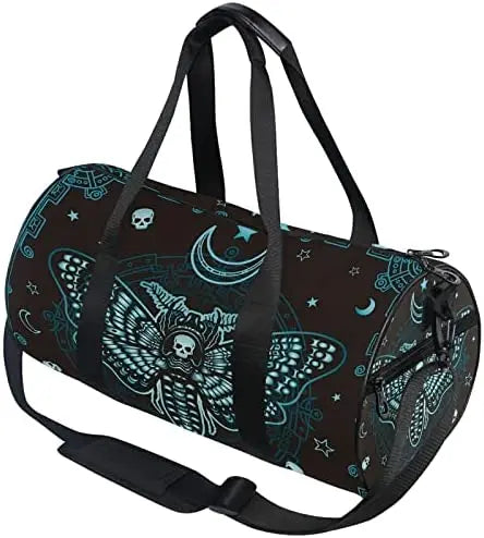 ShadowMoth Traveler — Gothic Skull & Moth Canvas Duffle Bag for Gym, Travel & Night Flights