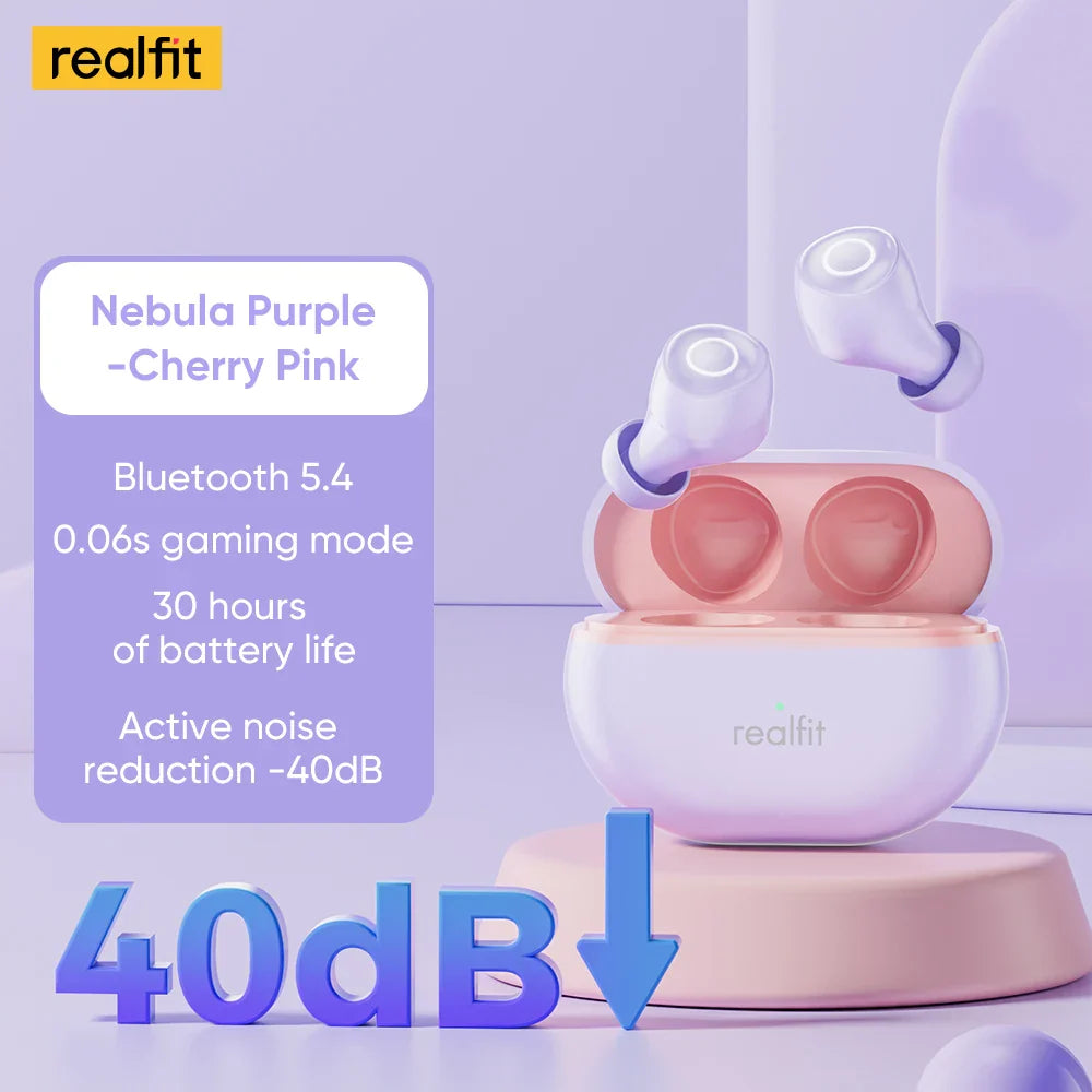 Realfit F4 Mini ANC Bluetooth Earphones 40dB Active Noice Cancellation HIFI Heavy Bass Wireless Earbuds for realme xiaomi