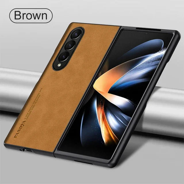 For Samsung Galaxy Zfold4 Zfold3 Zfold Z Fold 5 4 3 Fold5 Fold4 Fold3 5G Silicone Shockproof Bumper Sheepskin Leather Case