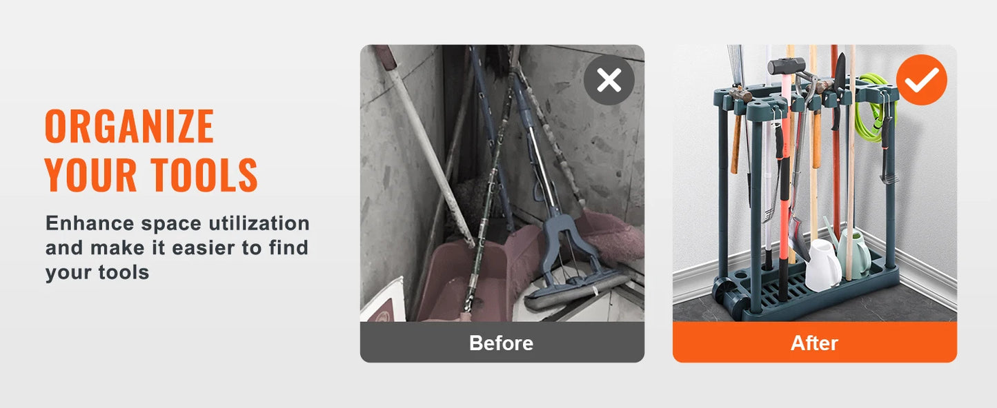 YardMaster 10-Slot Garden Tool Organizer – Heavy-Duty Storage Rack for Rakes, Shovels, Brooms & Garage Gear