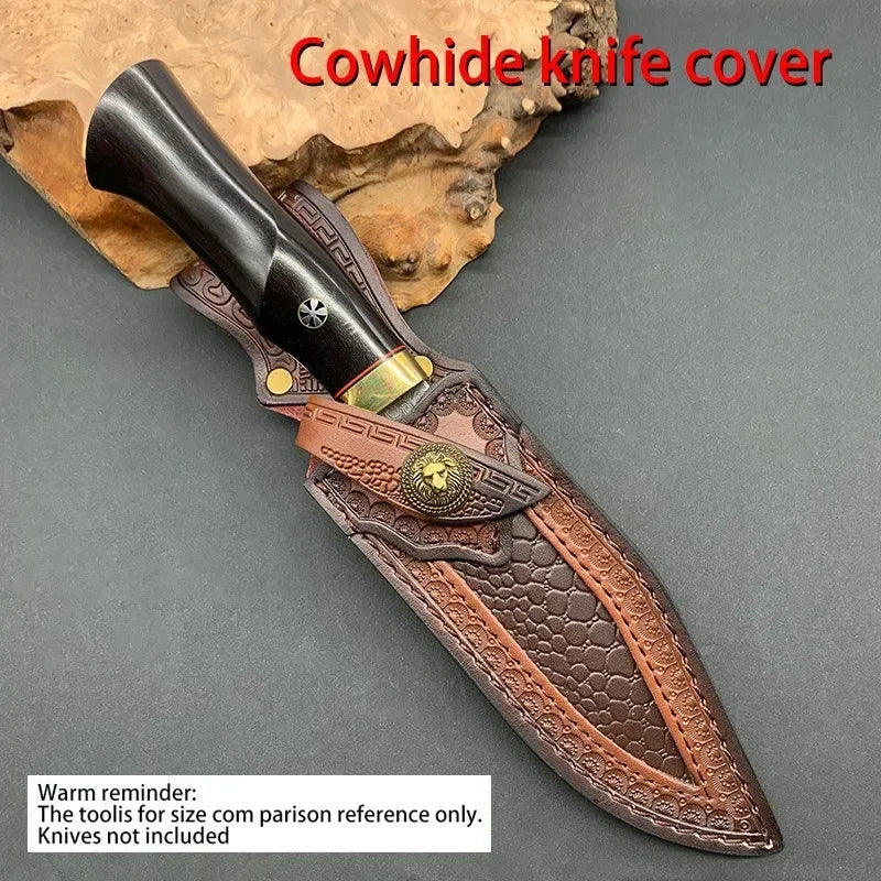 Ironhide EdgeGuard Leather Knife Sheath — Handcrafted Cowhide Belt Sheath with Buckle Pocket for Everyday Carry