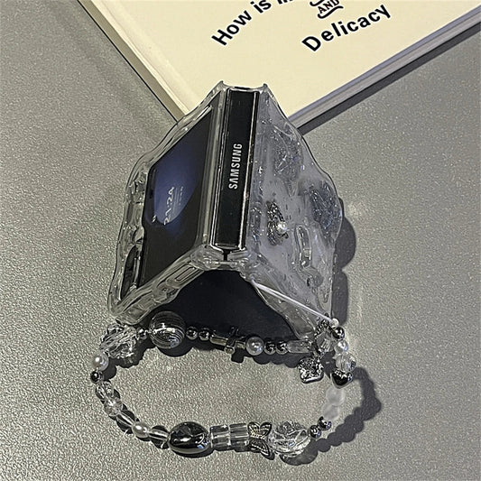 Korean 3D Glitter Star Clear Phone Case For Samsung Galaxy Flip 7/6 Flip5 Flip4 Flip3 Epoxy Cover Wavy Border Protective Cover