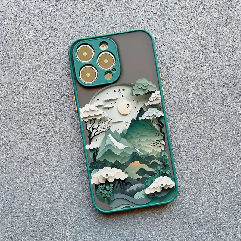 Printing Landscape phone case For iPhone 16 15 14 11 12 13 Pro Max Mini XS X XR 7 8 Plus SE2 Creative Mountains Shockproof Cover