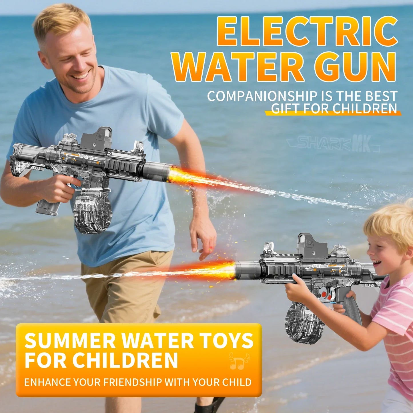 New M416 Electric Water Gun – High-Pressure Outdoor Toy with Light & Flame Effect