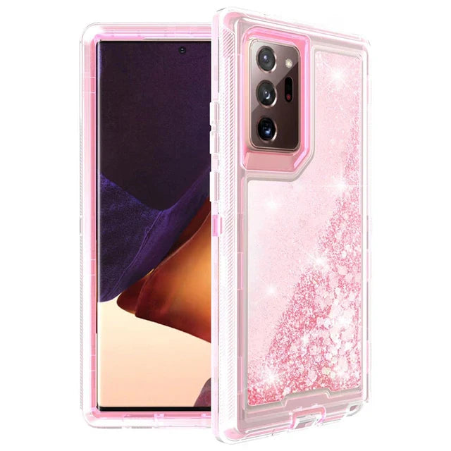 For Samsung Galaxy S23 Ultra S22 S21 S20 S10 Plus Note 20 10 Heavy Duty Transparent Glossy Shockproof Liquid Glitter Rugged Case
