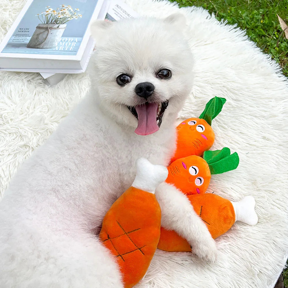 Chomp Charmers Plush Squeaky Bone & Carrot Toys – Built for Wiggles, Designed for Chewers!