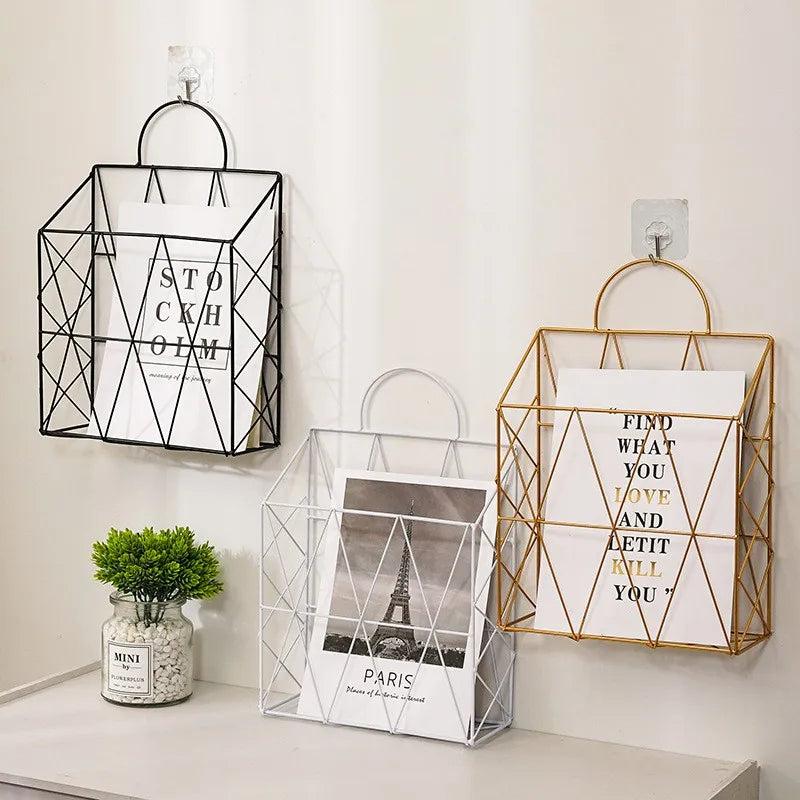 Wall Newspaper Magazine Racks Nordic Metal Iron Wall Hanging Holder Book Shelf Storage Organizer DIY Home Storage Decoration - THOOBO!