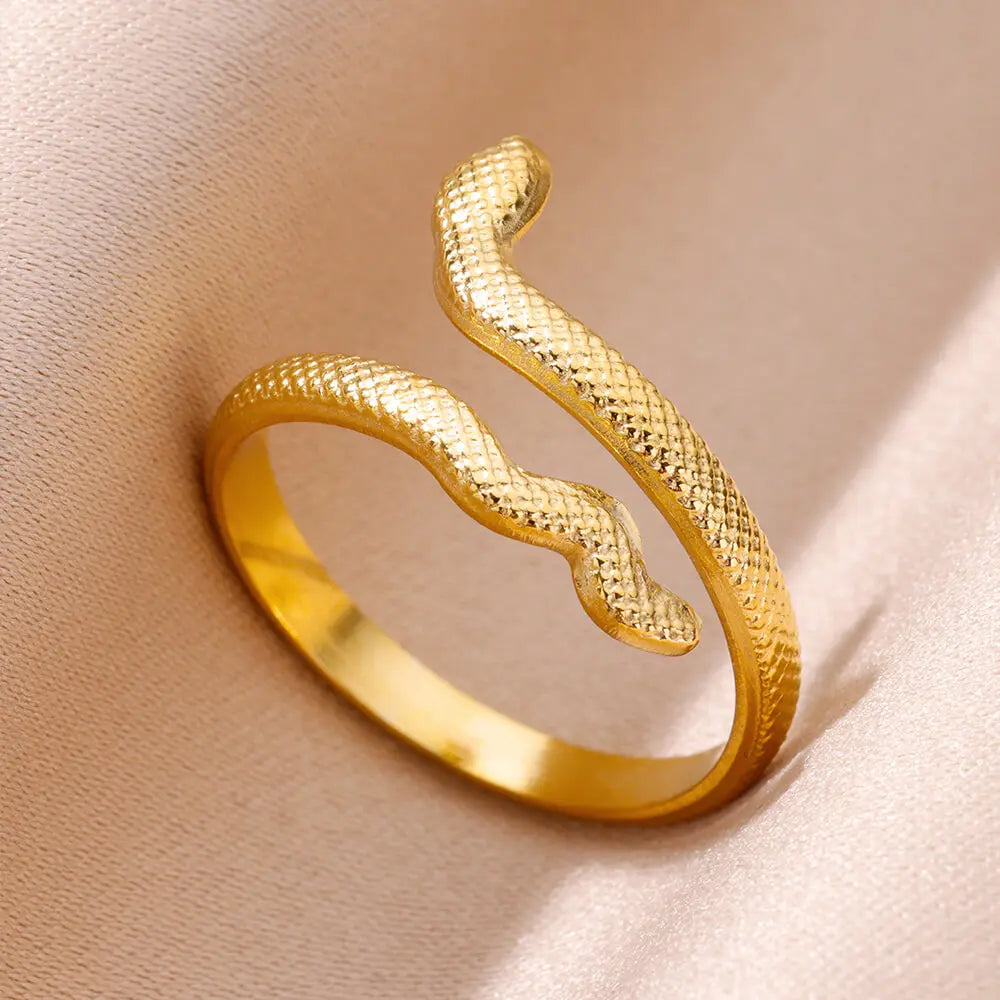 Golden Serpent Coil Ring — Gothic 18K Shine, Stainless Bite, Unisex Power Charm (Christmas Limited Edition)