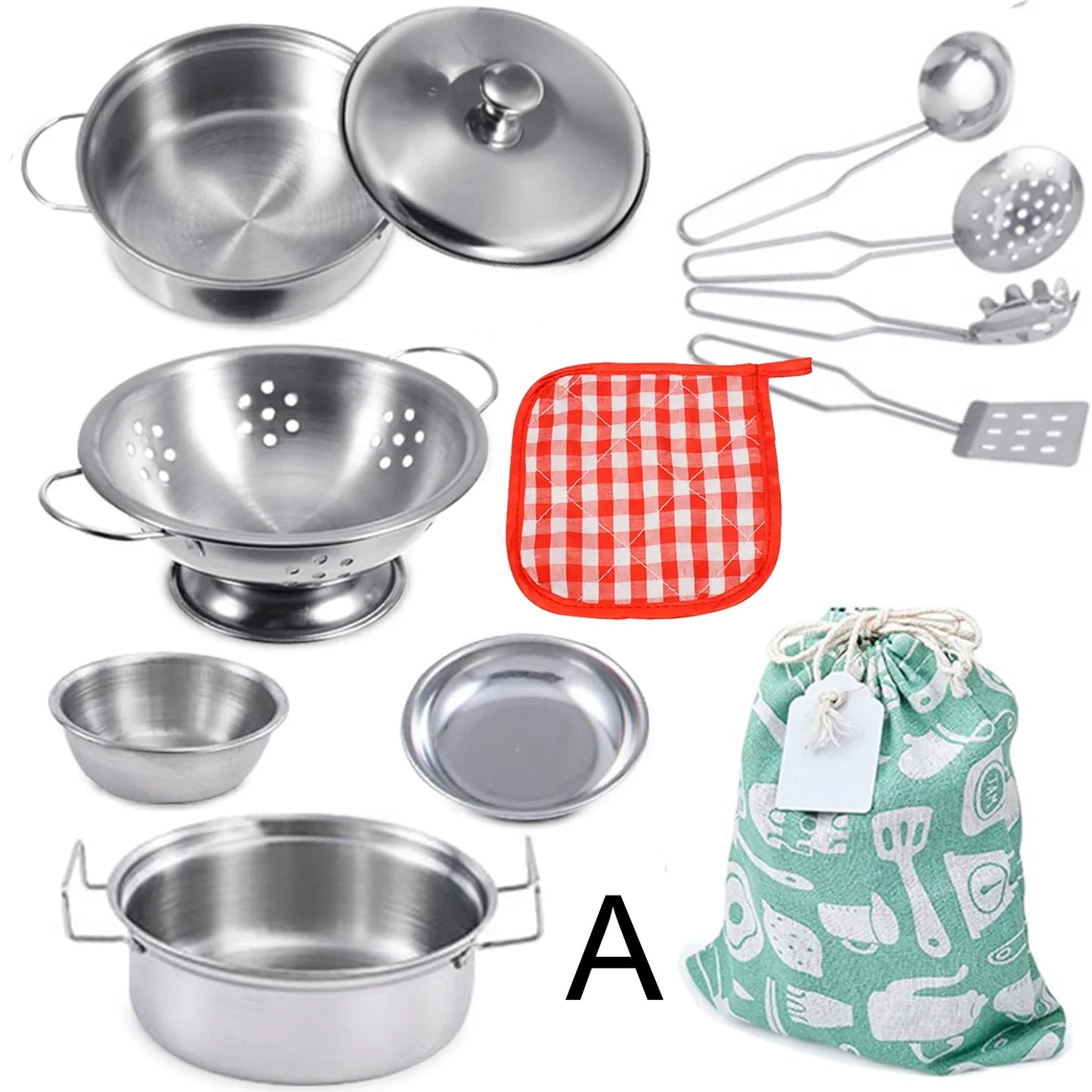 Stainless Steel Kids Kitchen Cookware Set – Pretend Play Cooking Toy